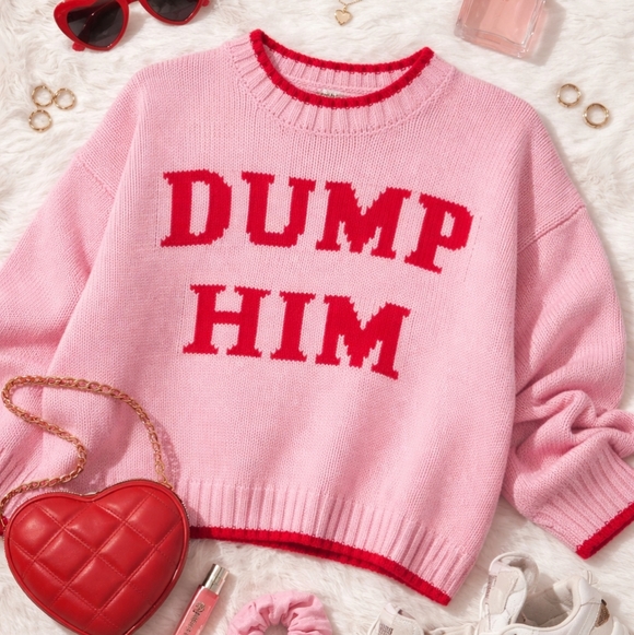Sincerly Jules Sweaters - Sincerely Jules Dump Him Sweater L Pink Red Knit Cropped Preppy Girly